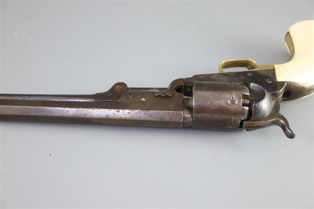 A Colt London 1851 Percussion Cap Navy Revolver, No. 1811 with ivory grip, length 13in.